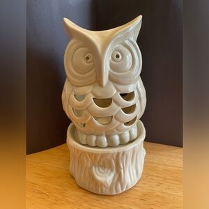 Cream Ceramic Owl Tea Light Candle Holder EUC woodland boho neutral cabin 🦉